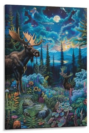 DHBANEIOK Elch Wandbilder Leinwandbilder Mit Wandkunst Poster Set Kunstdruck Deko Wanddeko Poster Für Wohnzimmer Schlafzimmer Flur Wand 20x30inch(50x75cm)