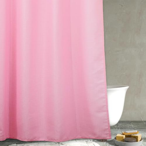 Rideau de douche à tissage gaufré rose : rideau de douche en tissu texturé robuste pour salle de bain de fille - Imperméable et lavable en tissu polyester épais - 183 x 183 cm de hauteur