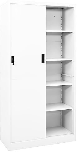 HETFTJN Armoire de jardin, à médicaments, petite armoire de bureau, avec porte coulissante, blanche, 90 x 40 x 180 cm, en acier, pour cuisine, bureau, garage, salon