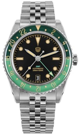 watchdives GMT Uhren Für Männer, WD6542 Männer Uhr NH34 Automatische Armbanduhr 38mm Bubble Domed Saphirglas Uhren 100M Wasserdicht