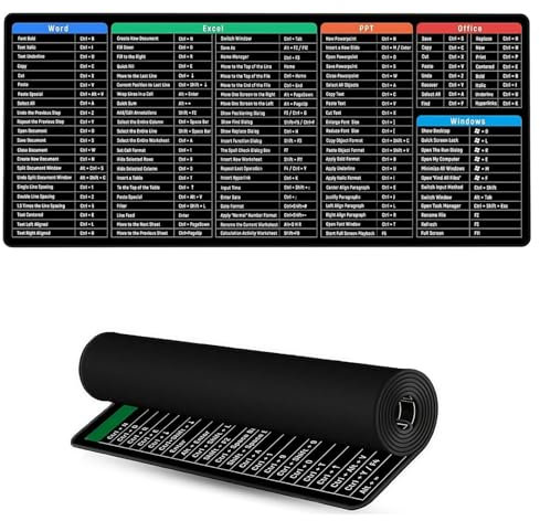 Excel Cheat Sheet Desk Mat - Excel Shortcuts Mouse Mat with Keyboard Guide - Stitched Edges & Non-Slip Desk Mat for Word/Excel/PPT, Office Home Use (800x300mm)