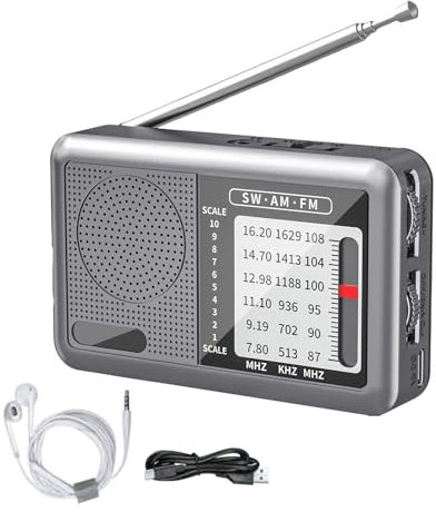Radio de Onda Corta | Radio Portátil con Auriculares,Batería Recargable, Receptor de Onda Corta para Adultos Mayores, Viajes, Camping y Exteriores