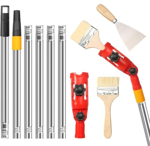 SKIKHN Multiangle Paint Brush Extender Holder, 1,7m Paint Roller Extension Pole with Paintbrush and Scraper, Extendable Paint Brush, Extension Pole Attachments, 180° Adjustable Angle Fits Most Rollers