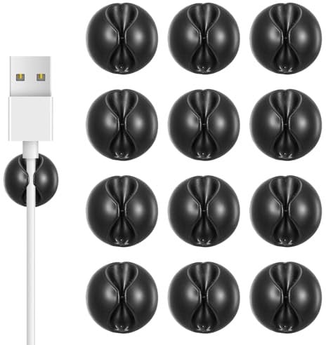 Bewudy 12PCS Holder Cable Clips, Cord Holder for Nightstand Adhesive Cord Organizer Charger Holders Data Cable Holders for Nightstand Desk Office or Mouse Wire Management