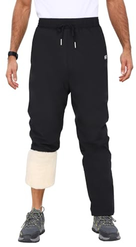 LY4U Pantalones de Chándal de Felpa para Hombre Pantalón Térmico Cálido de Invierno con Bolsillos con Cremallera, Pantalones Cortavientos Impermeables con Calidez Reforzada en la Rodilla