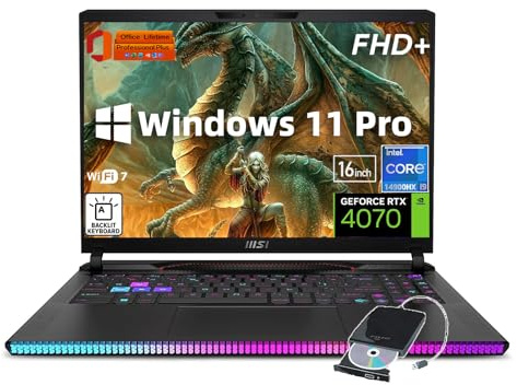 MSI Raider GE68HX Gaming Laptop | NVIDIA GeForce RTX 4070 | w/Office & External DVD Drive | Intel 24-Core i9-14900HX | 16 FHD+ IPS Display |Backlit KB | Wi-Fi 7 | Win 11 Pro | 64GB RAM | 4TB SSD