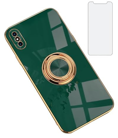 Asuwish Phone Case for iPhone Xs X 10 10s and Ring Holder Kickstand with Screen Protector Cover Slim Soft Silicone Cell Accessories iPhoneX iPhoneXs iPhone10 i PhoneX SX 10x 10xs X’s Women Men Green