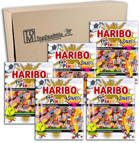 TopDealMile-Vorratspack für Haribo Fan Pixel sauer vegan 5 x 160g Gezuckerte saure Fruchtgummi-Konfekt-Stücke