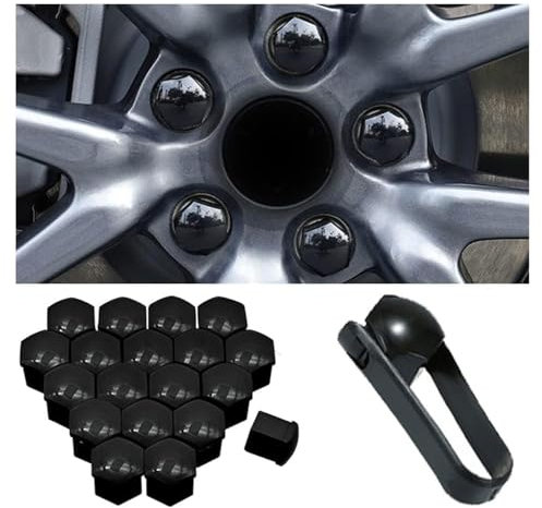 WSDUILA 20 Stücke Mutternabdeckungen für Mercedes GLC X253 GLC43 63 AMG 4MATIC 2017-2024 2025, Sechskant-Reifenmutternabdeckungen mit Demontagewerkzeug-Set,Black-21mm