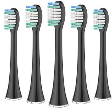 Tooth Brush Heads, Compatible for Aquasonic Black Series Pro Vibe Series Duo Pro Series Electric Toothbrush Heads Replacement Refill Bristle(5pcs Black)