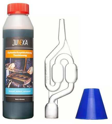 JUNEXA Zylinderkopfdichtung Testlösung 250 mL - Tester Kühlwasser prüfen CO2 Leck - für alle Autos Benzin Diesel Zylinderkopf Dichtung CO2-Lecktester Rapid Engine Leak Detector