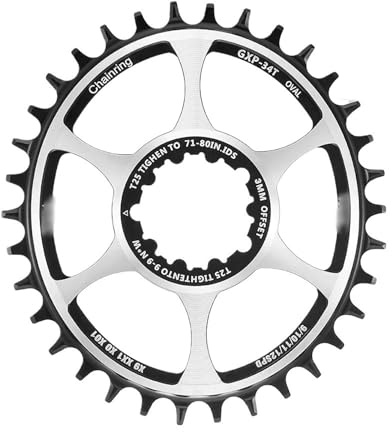 Fymlok Plato de Bicicleta,Coronas de Bicicleta Plato Ovalado con Desplazamiento de 3 mm y 6 mm, Montaje Directo, 32T, 34T y 36T, for Bicicleta de montaña y Carretera(Offset 3mm Oval 34T)
