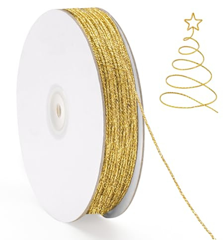 G2PLUS 1,5mm Gold Metallic Kordel, 100m Glänzende Dekoratives Schnur Garn: Weihnachten Hochzeit Geschenkverpackung DIY Basteln Party Deko