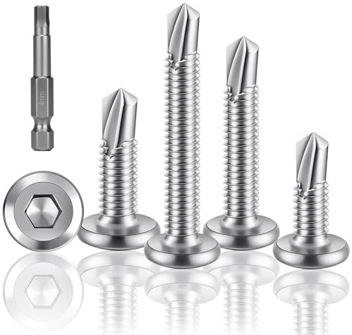 HXJDAM 60 viti autofilettanti in acciaio inox, 6,3 x 19 mm, a testa piatta, viti a esagono incassato, viti autofilettanti per metallo, legno, plastica, con azionamento a esagono incassato