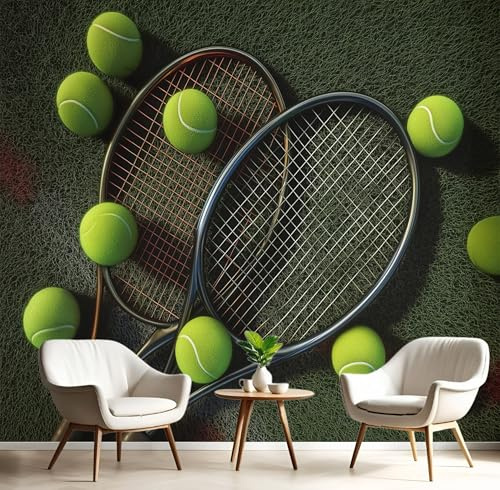 GSAEIMCT 3D Black Green Tennis Court Wall Mural Wallpaper Movement Art Wallpaper Mural Poster Background Painting Silk Murals for Living Room Bedroom Home Print Decor,200X140Cm