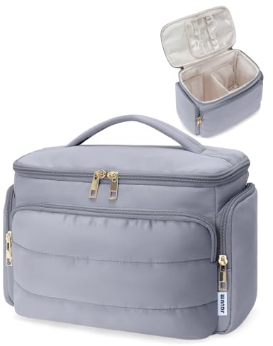 WANDF Reise Kulturbeutel Kulturtasche Damen, Große Weit Geöffnete Kosmetiktasche mit Griff, Kosmetikkoffer Make-up-Organizer für Toilettenartikel, Kosmetika, Accessoires, Essentials (Dunstblau)