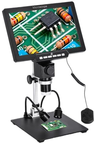 Tosuny Digitales Mikroskop mit 10,1 Zoll Bildschirm und 12 MP Kamera, 1 2000 facher Vergrößerung, Einstellbarem Fokus für PCB Reparatur, Schmuckinspektion und Biologiestudie, LED