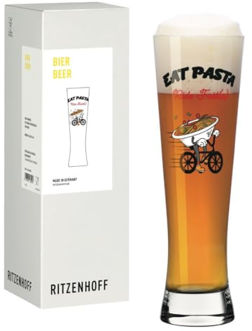 RITZENHOFF 8261004 Bierglas 400 ml – Radsport – mit humorvollem Spruch Eat Pasta – Ride Fast(a)! – Made in Germany