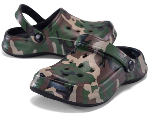 Kids Clogs Girls Boys Clogs Soft Lightweight Children Garden Shoes Sandals Army Green 1.5-2 UK 33-34 EU