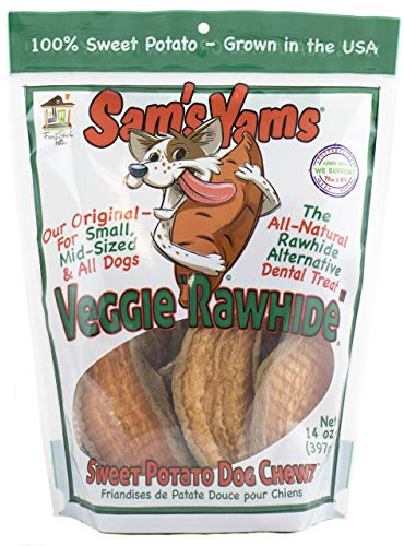 Sam's Yams Sweet Potato Dog Treats, Healthy Dog Treats for Small, Medium, and Large Breed Dogs - Made in USA, High Fiber, Vegan Dental Chews - Veggie Rawhide, Sweet Potato Dog Chewz, 14oz Single Pack
