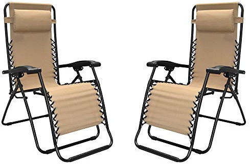 Caravan Canopy Infinity Zero Gravity Steel Frame Patio Deck Chair, Beige (Pair)