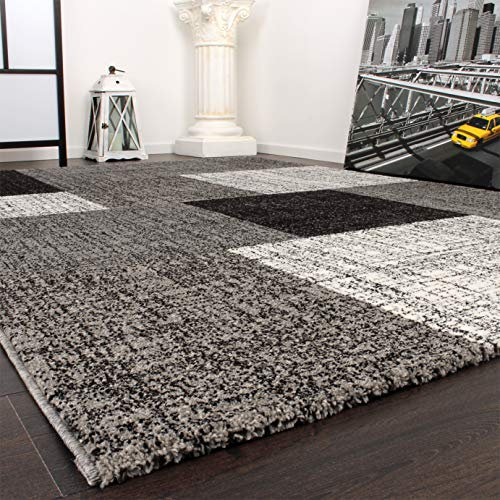 Paco Home Designer Teppich Modern Kariert Kurzflor Design Meliert In Grau Creme Braun, Grösse:80x150 cm
