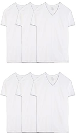 Fruit of the Loom mens Stay Tucked V-neck T-shirt T Shirt, Classic Fit - White 6 Pack, Large US