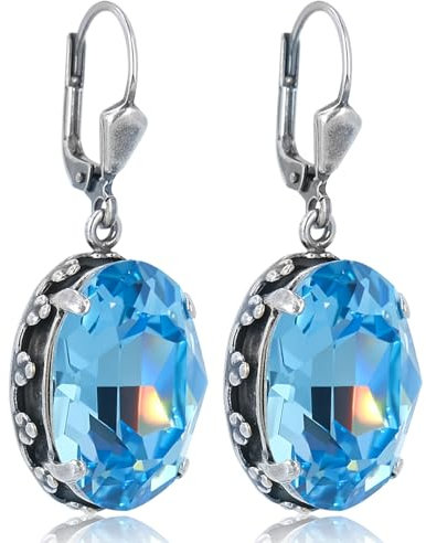 Jugendstil Ohrringe Silber Blau Kristalle Aquamarin Silberohrhänger NOBEL SCHMUCK