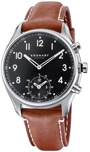 KRONABY Hybrid Smartwatch Herrenuhr Leder Braun - Analoge Connected Uhr 10 ATM S0729/1 - Musiksteuerung, Schrittzähler, Benachrichtigungen, Anrufe - Apex