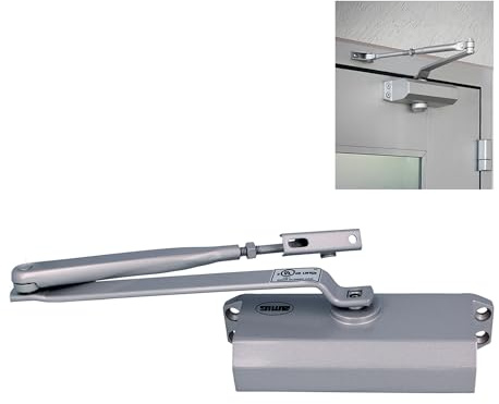 Amig - Türschließer 20427 | Einstellbare Kräfte 2, 3, 4 | Aluminium mit Haltevorrichtung | Zuschlagen & Zugluft vermeiden | Verwendung in Büros & Gewerbe, Silber, Aluminium