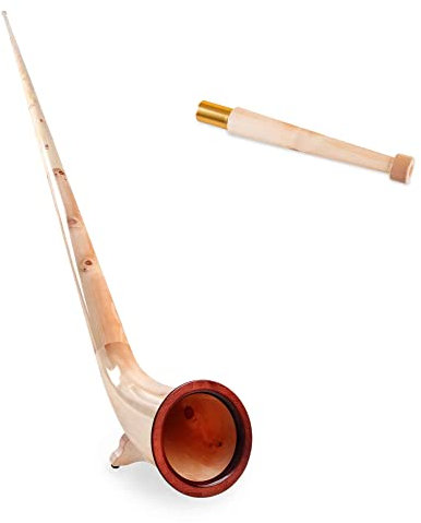 Lechgold Alphorn Natur Zirbe F/Bb Set (3-teiliges Alphorn, F-Stimmung, 360 cm, mit zusätzlichem Handrohr in Bb, inkl. 19 mm Mundstück)