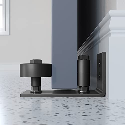 EaseLife Guide de sol pour porte coulissante de grange, rouleau réglable, système de montage mural, design à fond plat, 8 options de montage, s'adapte à toutes les tailles de porte, noir