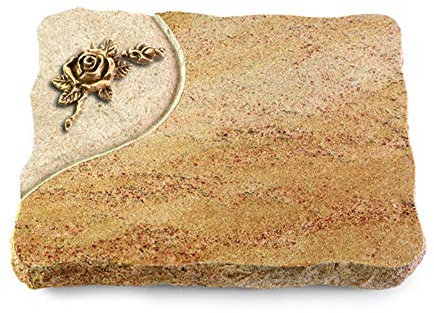 Wilhelmy Grabmale Grabplatte, Grabstein, Grabkissen, Urnengrabstein, Liegegrabstein Modell Folio 40 x 30 x 5 cm Kashmir-Granit, poliert inkl. Gravur (Bronze-Ornament Rose 1)