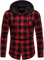 Iris Sprite Sweat à Capuche Homme Chemise Carreaux avec Poche Poitrine Épissage Manches Longues (Rouge - A112, XXL)