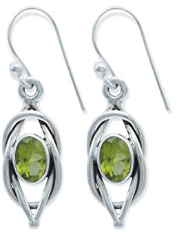 Ohrringe 925 Silber Peridot leuchtend grüner Stein Edelstein Ohrhänger echt Silber Damen Sterling Silber Hänger Geschenk (MOH-142-59)