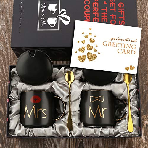 Sovyime Mr and Mrs Kaffeetassen für Paare, Geschenk-Set für Verlobung, Hochzeit, Brautparty, Brautparty, Brautpaar für Brautpaare, Jahrestag – Keramikmarmor