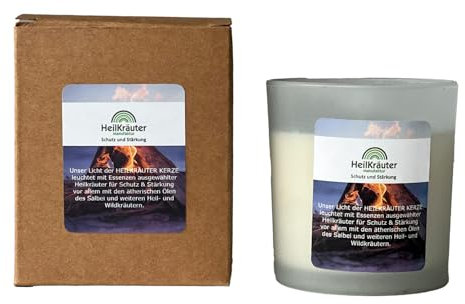 Heilkräuter Manufaktur Bio-Heil-Kräuter-Kerze für Schutz & Stärkung mit den ätherischen Ölen des Salbei und weiteren Heilkräutern. Im Glas mit Geschenkkarton