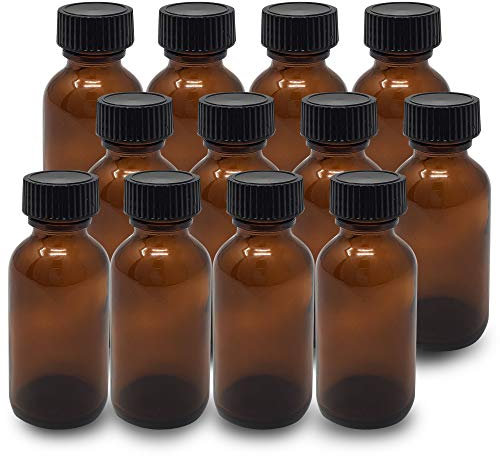 Lot de 12 bouteilles en verre ambré 30 ml avec bouchon noir