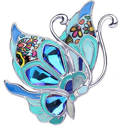 WEVENI Broche papillon en alliage émaillé et strass pour écharpe, costume, robe, cadeau pour femme et fille bleu