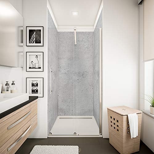 Schulte DecoDesign Wandverkleidung Set Nische, 3 Platten Stein Grau hell je 210 x 100 cm, Profilset (2 x Endprofil, 1 x Flächenverbinder, 2 x Eckprofil in Ecke) in Alu-Natur, D1901011-3-F 602