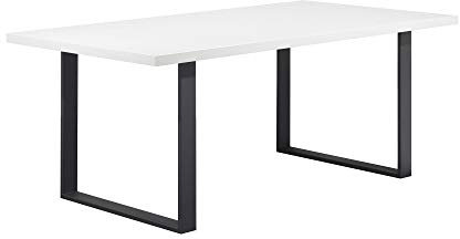 MOG CASA Mesa de Comedor Macon 220x100 cm Mesa de Cocina, Madera y Patas en Metal (Blanco + Negro)