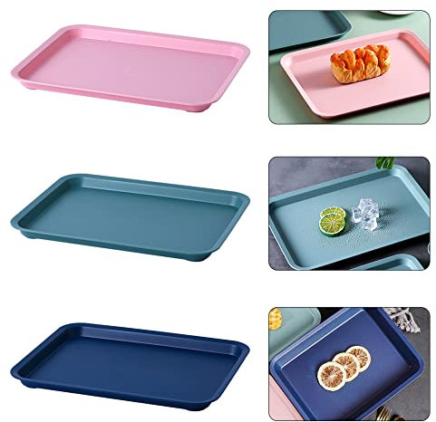 Bandeja Servir Comida, 3 Piezas Bandejas Plástico Servir, Bandejas Comida Rapida, Bandejas Plástico Servir Bebidas, Antideslizante, Sencillez, para Cocina, Comedor, Cafetería, 3 Colores