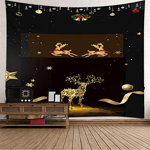 Banemi Wandteppich Büro, REH Weihnachten Deko Schwarzes Gold Polyester Wandteppich Kleinigkeiten 200X200cm