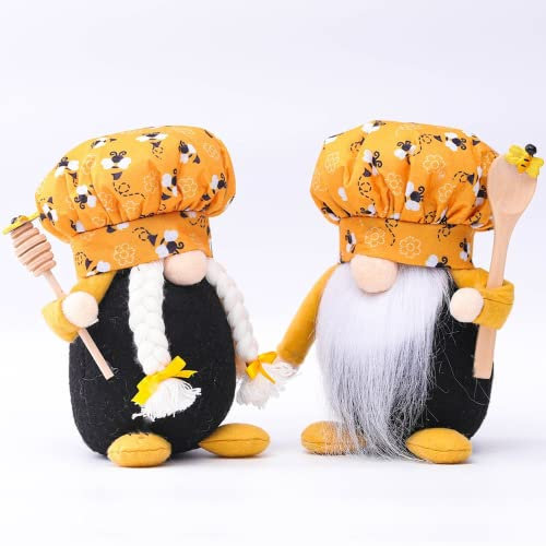 SSKA Bumble Bee Chef Gnomes Decorations, 2 Pcs Yellow Black Bees Festival Gonks Decor, Swedish Spring Fall Tomte Honey Dolls, for Home, Kitchen, Farmhouse