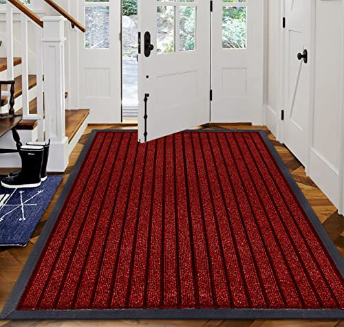 B&B Rubber Door Mats Outdoor Heavy Duty Waterproof Pvc Backing Non Slip Muddy Paws Dirt Grabber Barrier Washable Door Mat For Front Entrance Welcome Matt (80 x 300 cm - X Large Runner, Red)