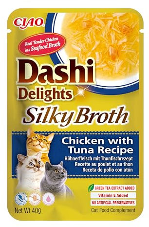 INABA Dashi Delights Silky Broth: Chicken with Tuna Recipe (1 x 40g) / Grain-Free, Rich in Protein, Natural Ingredients, Delicious and Healthy, Wet Cat Food