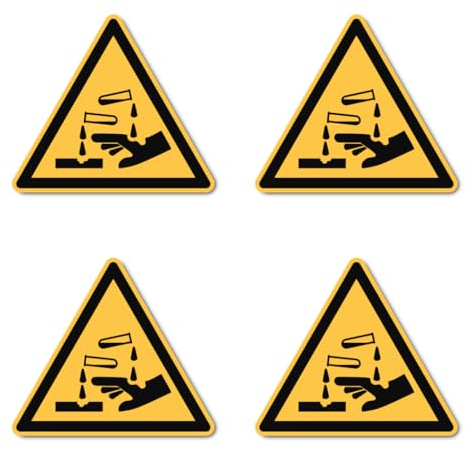 Warnung vor ätzenden Stoffen: W023 - DIN EN ISO 7010 / ASR A1.3 - Aufkleber: 10 cm, 4 Stück