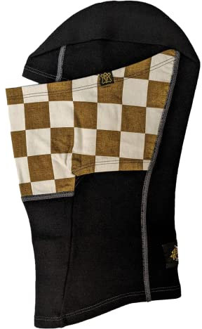 Goldtop 100% Merinowolle Sturmhaube Thermo-Gesichtsmaske - Ski/Motorrad Multifunktionale Kopfbedeckung, Gold & Weiß kariert, 54