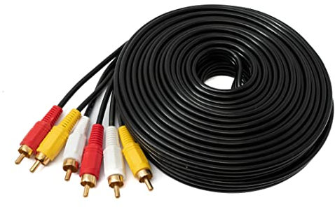 System-S Cable RCA 3 RCA de 10 m macho a macho, adaptador AV estéreo y compuesto, color negro