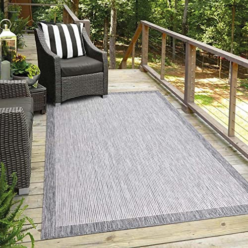 carpet city Outdoor-Teppich Wetterfest Balkon Terrassen - Grau in 240x340 cm - Deko Teppiche Außen Wasserfest - Balkondekoration Bordüre Wohnzimmerteppiche